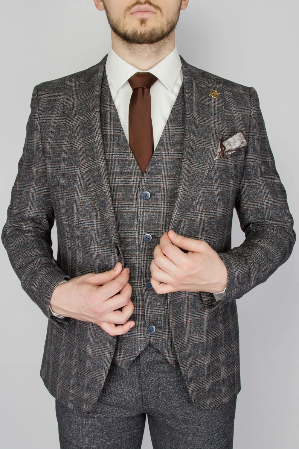 Костюм-тройка в клетку серый цвет Вечерние мужские костюмы