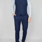 Костюм-тройка синего цвета в тонкую полосу Вечерние мужские костюмы