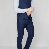 Костюм-тройка синего цвета в тонкую полосу Вечерние мужские костюмы