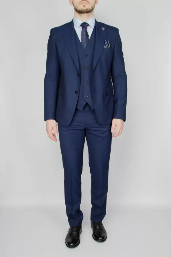 Костюм-тройка синего цвета в тонкую полосу Вечерние мужские костюмы