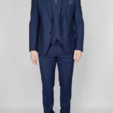 Костюм-тройка синего цвета в тонкую полосу Вечерние мужские костюмы