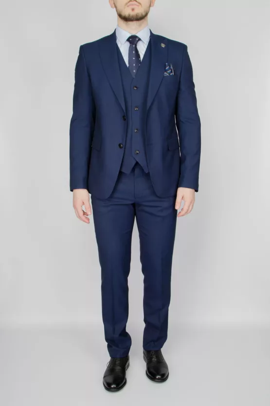 Костюм-тройка синего цвета в тонкую полосу Вечерние мужские костюмы