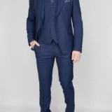 Костюм-тройка синего цвета в тонкую полосу Вечерние мужские костюмы