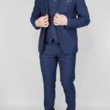 Костюм-тройка синего цвета в тонкую полосу Вечерние мужские костюмы