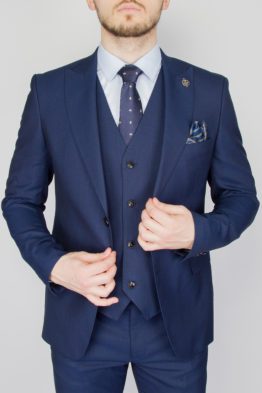 Костюм-тройка синего цвета в тонкую полосу Вечерние мужские костюмы