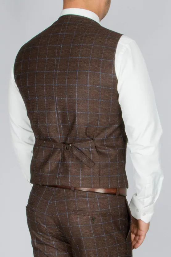 Костюм-тройка шоколадного цвета в голубую клетку Брючные мужские костюмы