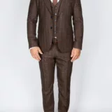 Костюм-тройка шоколадного цвета в голубую клетку Брючные мужские костюмы