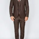 Костюм-тройка шоколадного цвета в голубую клетку Брючные мужские костюмы