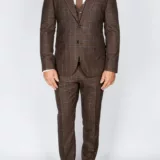 Костюм-тройка шоколадного цвета в голубую клетку Брючные мужские костюмы