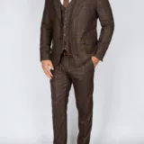 Костюм-тройка шоколадного цвета в голубую клетку Брючные мужские костюмы