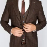 Костюм-тройка шоколадного цвета в голубую клетку Брючные мужские костюмы