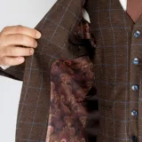 Костюм-тройка шоколадного цвета в голубую клетку Брючные мужские костюмы