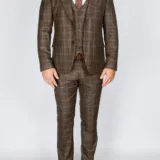 Костюм-тройка коричневого цвета в серую клетку Каталог