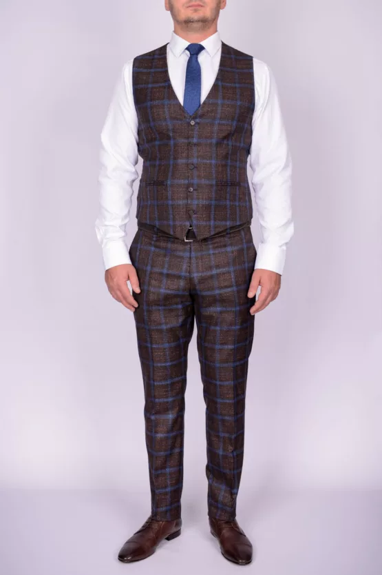 Костюм-тройка коричневого цвета в крупную клетку Вечерние мужские костюмы