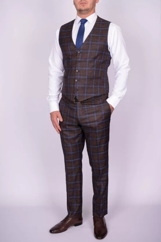 Костюм-тройка коричневого цвета в крупную клетку Вечерние мужские костюмы