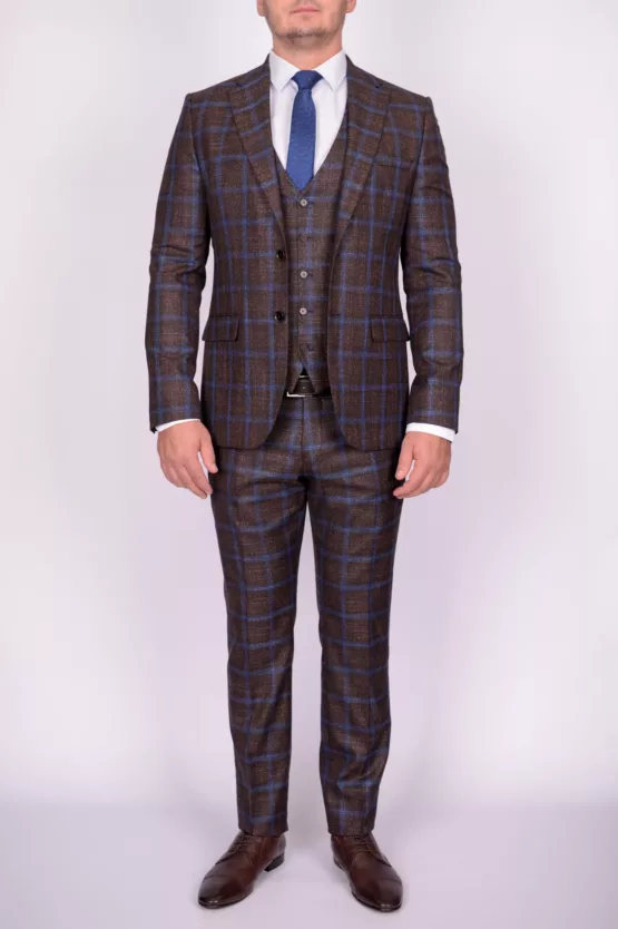 Костюм-тройка коричневого цвета в крупную клетку Вечерние мужские костюмы