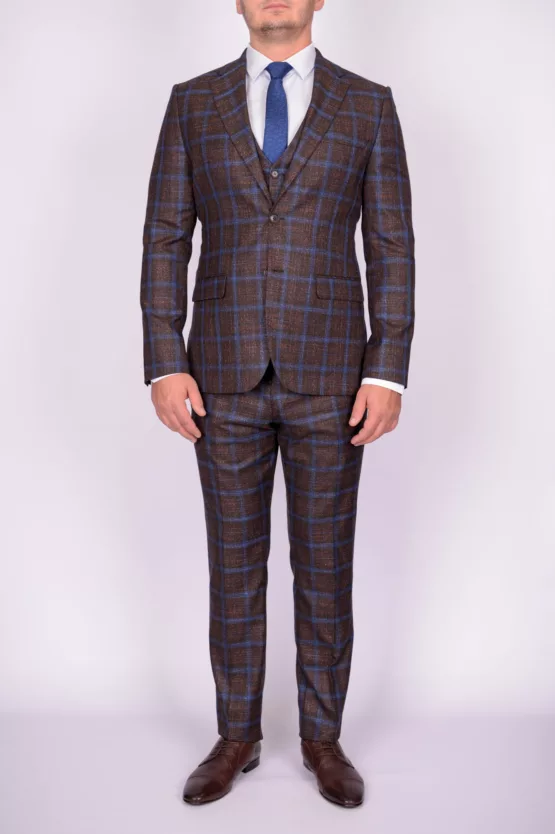 Костюм-тройка коричневого цвета в крупную клетку Вечерние мужские костюмы