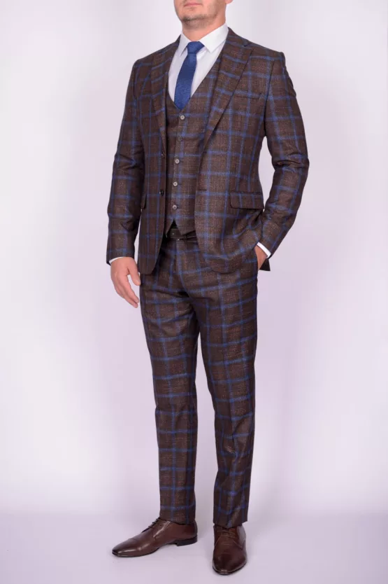 Костюм-тройка коричневого цвета в крупную клетку Вечерние мужские костюмы