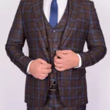 Костюм-тройка коричневого цвета в крупную клетку Вечерние мужские костюмы