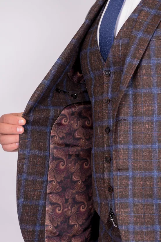 Костюм-тройка коричневого цвета в крупную клетку Вечерние мужские костюмы