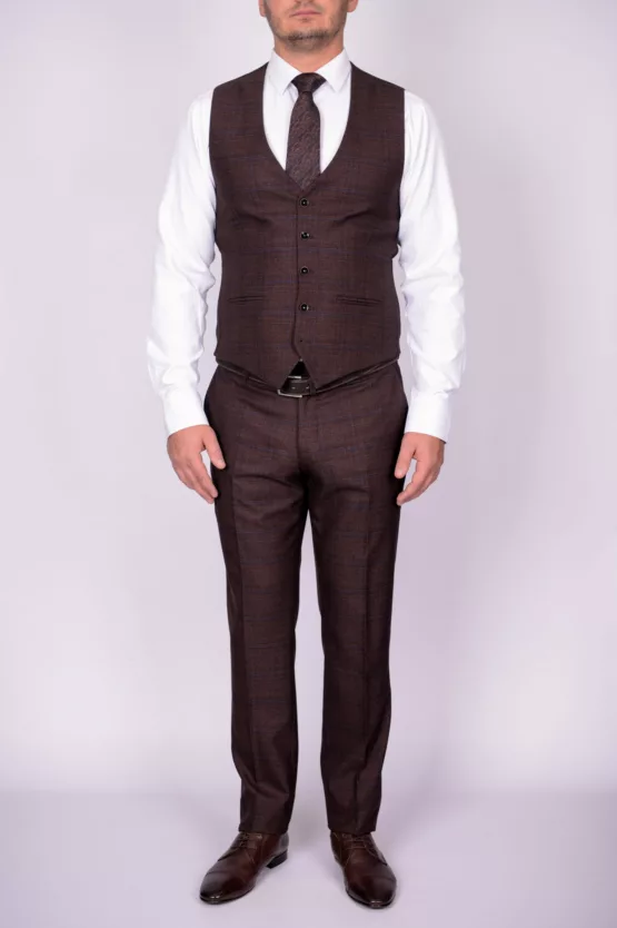 Костюм-тройка коричневого цвета в клетку Вечерние мужские костюмы