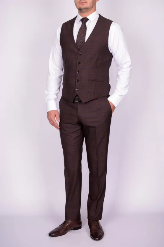 Костюм-тройка коричневого цвета в клетку Вечерние мужские костюмы