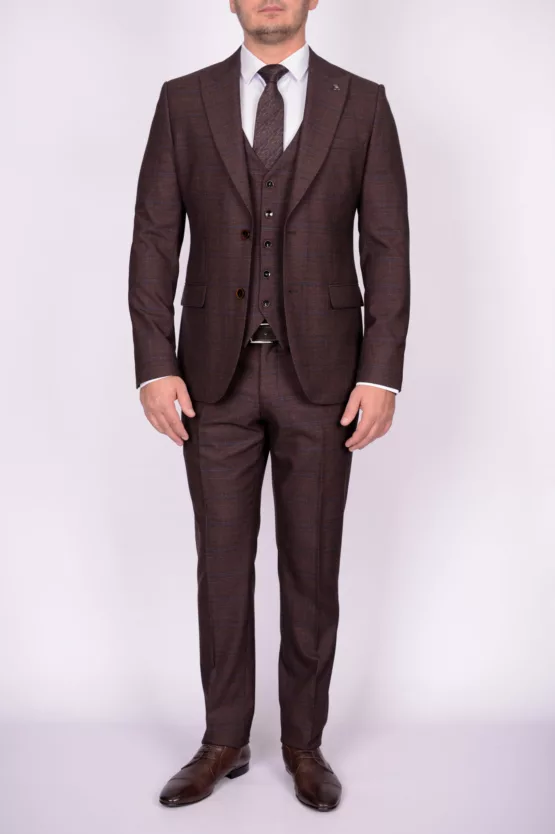 Костюм-тройка коричневого цвета в клетку Вечерние мужские костюмы
