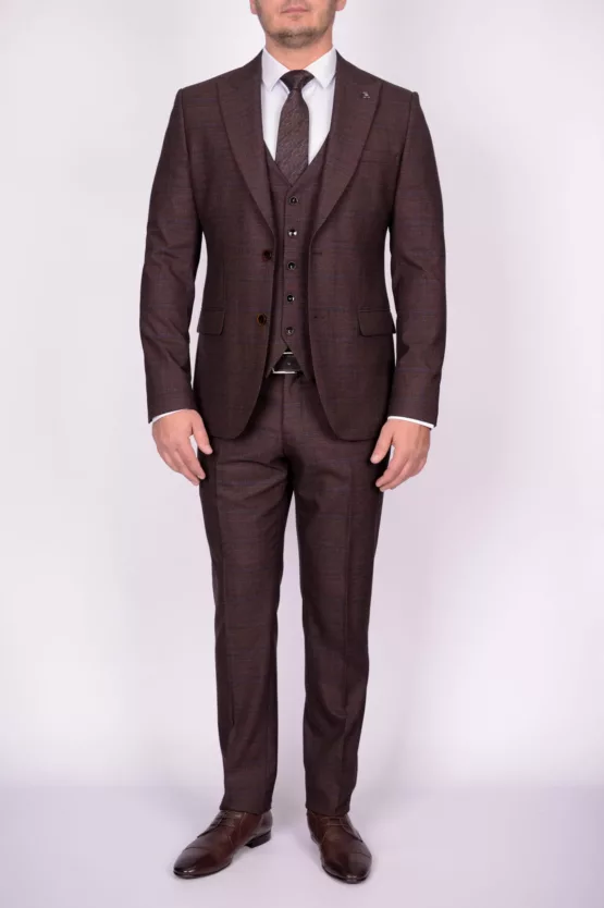 Костюм-тройка коричневого цвета в клетку Вечерние мужские костюмы