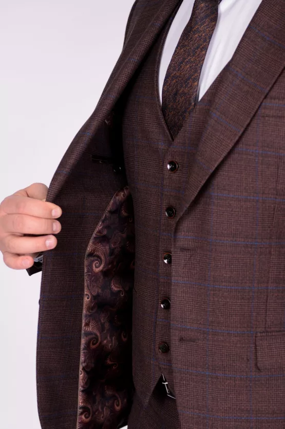 Костюм-тройка коричневого цвета в клетку Вечерние мужские костюмы