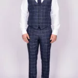 Костюм-тройка синего цвета в крупную клетку Брючные мужские костюмы
