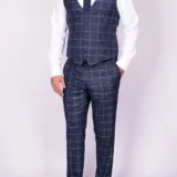 Костюм-тройка синего цвета в крупную клетку Брючные мужские костюмы