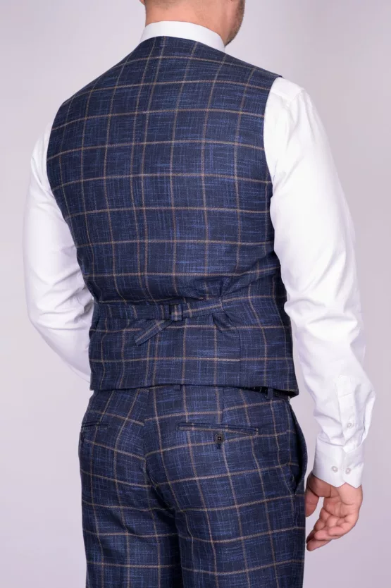 Костюм-тройка синего цвета в крупную клетку Брючные мужские костюмы