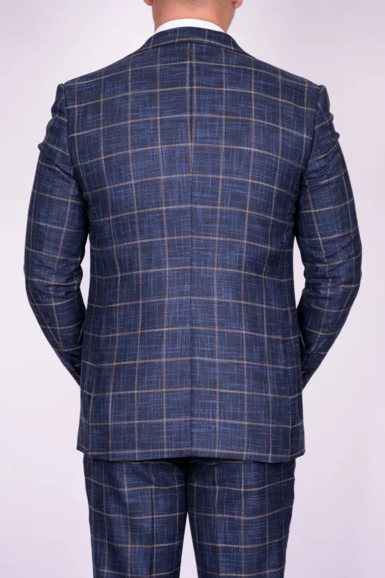 Костюм-тройка синего цвета в крупную клетку Брючные мужские костюмы