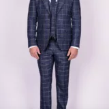 Костюм-тройка синего цвета в крупную клетку Брючные мужские костюмы