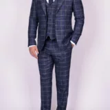 Костюм-тройка синего цвета в крупную клетку Брючные мужские костюмы