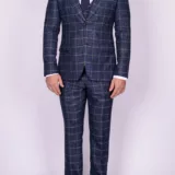 Костюм-тройка синего цвета в крупную клетку Брючные мужские костюмы