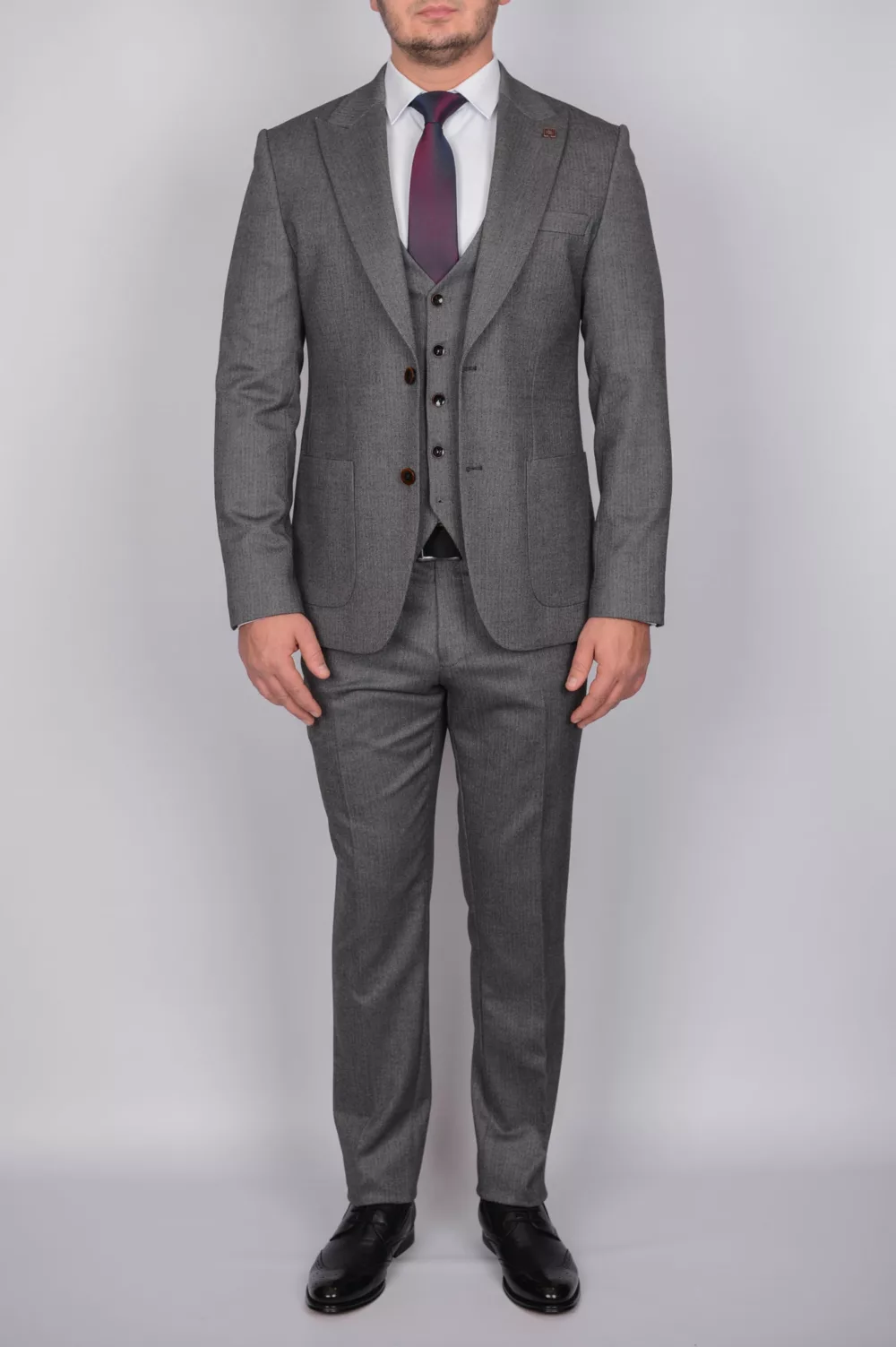 ODS_5334_00004 Твидовый костюм-тройка пепельно-серого цвета Каталог