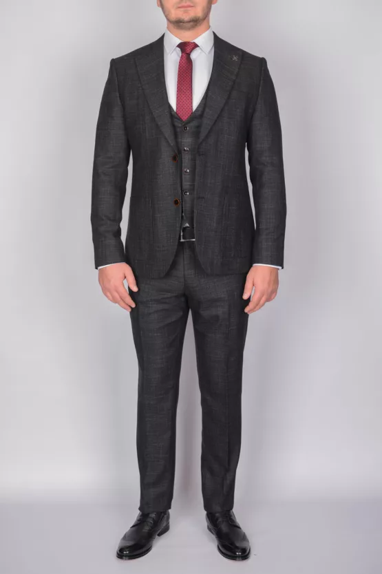 Костюм-тройка темно-серого цвета Брючные мужские костюмы