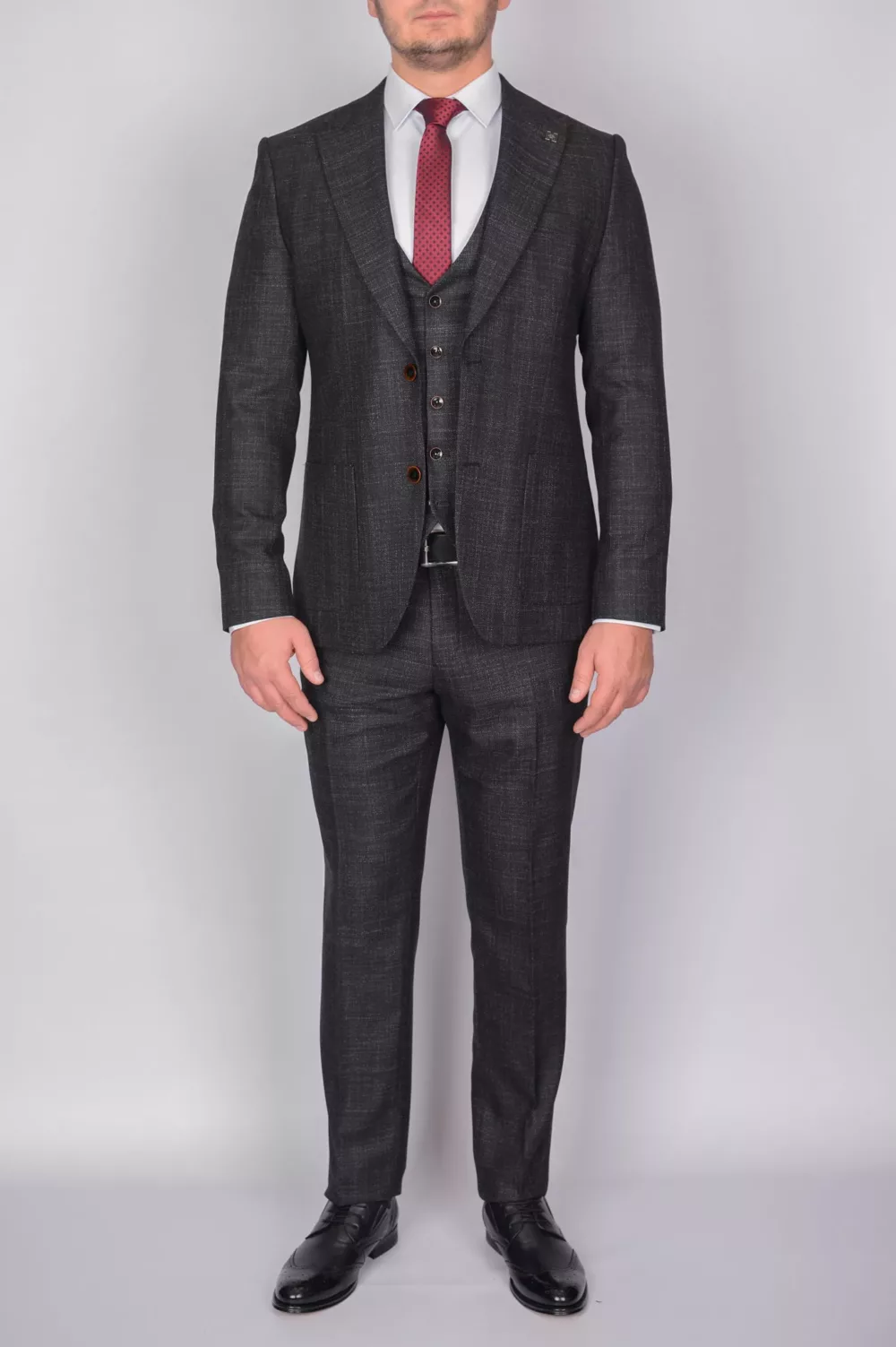 Костюм-тройка темно-серого цвета Брючные мужские костюмы