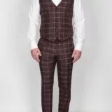 Коричневый костюм-тройка в клетку Брючные мужские костюмы