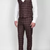 Коричневый костюм-тройка в клетку Брючные мужские костюмы