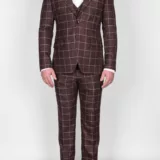 Коричневый костюм-тройка в клетку Брючные мужские костюмы