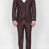 Коричневый костюм-тройка в клетку Брючные мужские костюмы