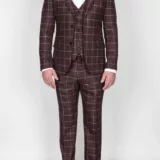 Коричневый костюм-тройка в клетку Брючные мужские костюмы