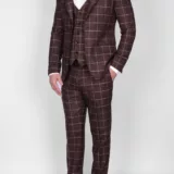 Коричневый костюм-тройка в клетку Брючные мужские костюмы
