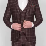 Коричневый костюм-тройка в клетку Брючные мужские костюмы