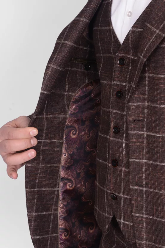 Коричневый костюм-тройка в клетку Брючные мужские костюмы