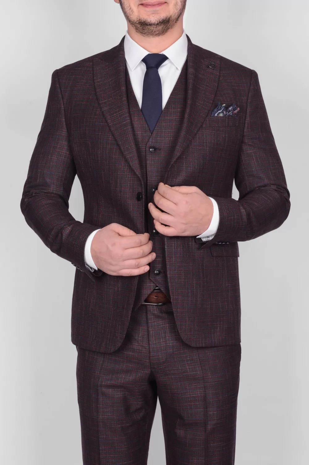 Костюм-тройка коричневого цвета Брючные мужские костюмы
