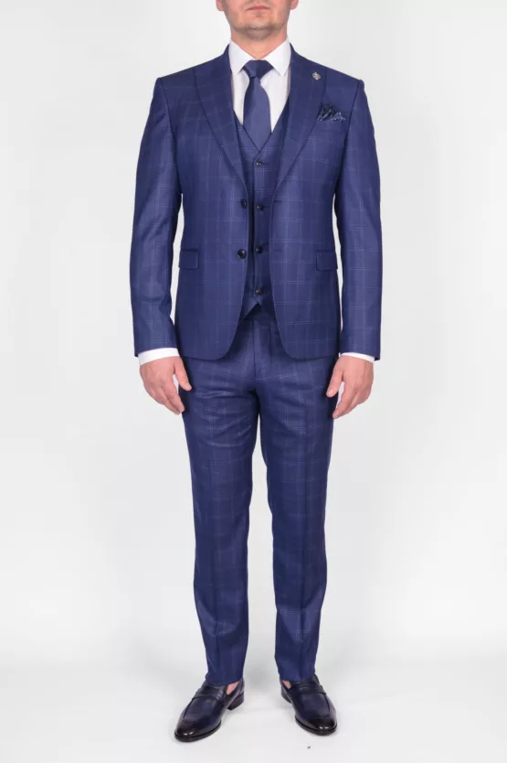 Костюм-тройка синего цвета в голубую клетку Каталог