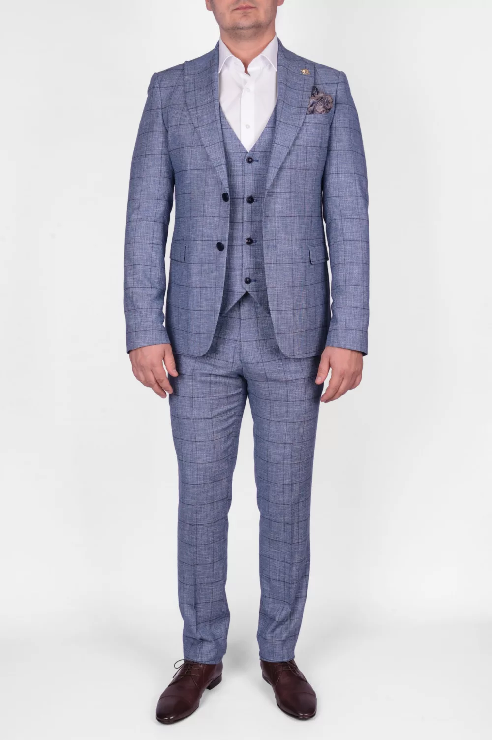 ODS_8312_00023 Костюм-тройка бирюзового цвета в клетку Каталог